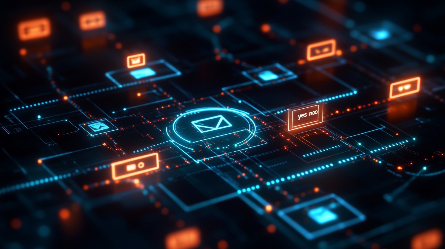 Email automation workflow with branching logic and personalization nodes