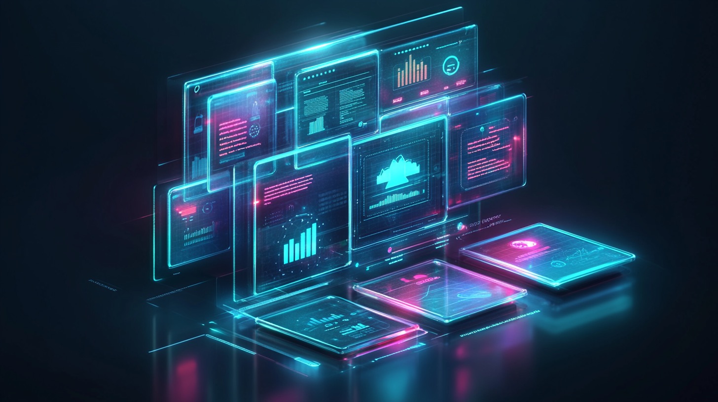 Organized grid of AI tool interfaces and automation dashboards