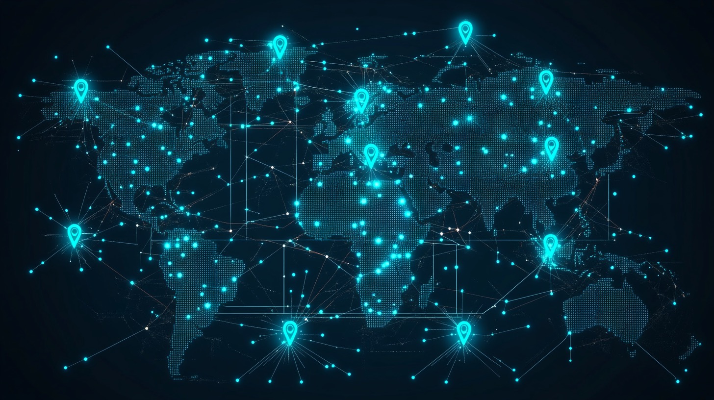 Map visualization with location pins and SEO performance metrics